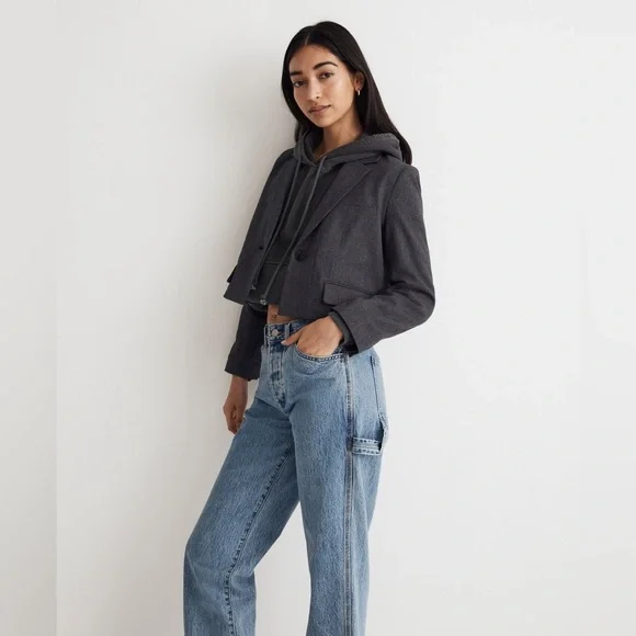 Madewell Women’s The Sutter Crop Blazer Whitfield Micro Check Jacket Size XXS - Picture 4 of 10